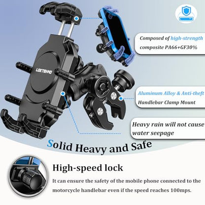 LOKTENWO Motorcycle Phone Mount with Vibration Dampener & High-Speed Secure Lock, Anti-Theft ATV Scooter Motorcycle Handlebar Phone Holder for 5.4” to 7.2” Smartphone