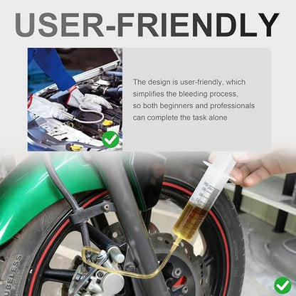 MoKitDora Brake-Clutch Fluid Bleeder Kit Hydraulic Disc Brake Bleed Tool 100ML Hose Universal Oil Fluid Extractor for Harley Motorcycles Cars Trucks Scooters Quads Repair Maintenance