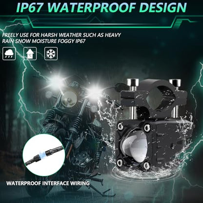 MONDEVIEW LED Motorcycle Auxiliary Light Kit, 5 Modes, Spot Driving Lights, Compatible with Tractor Truck ATV UTV SUV Boat - color: Green