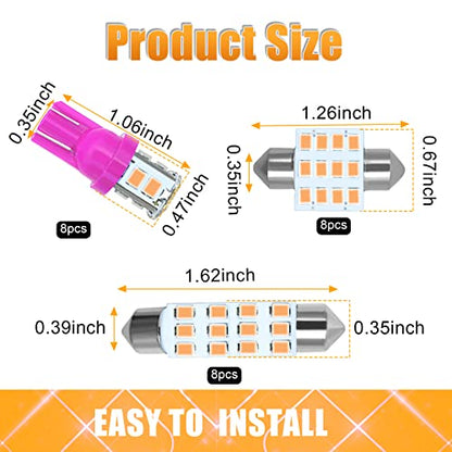 YOGEIER Car LED Bulb, Pink, 24 Sets, Compatible with All Vehicles, Wide Range of Applications, Easy Installation - color: pink