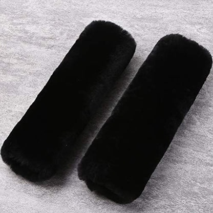 OGLAND Fluffy Fuzzy Genuine Sheepskin Car Seat Belt Covers and Seat Covers
