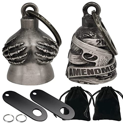 Dream Apparel 2 Pack Motorcycle Bells Guardian Angel for Biker Rider Men Women Ride Riding with Hangers, Drive Away Gremlins - color: Handful Bell + Bell