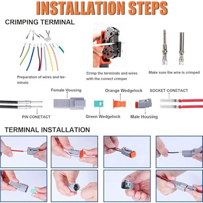 6 Pin Way Deutsch DT Gray Connector 6 Set Kit,Size 16 Stamped Contacts 14-20AWG Waterproof Electrical Wire Connector with Seal Plug for Truck, Off-Road Vehicles, Marine, Motorcycle Wiring - size: 6 Pin (6set)