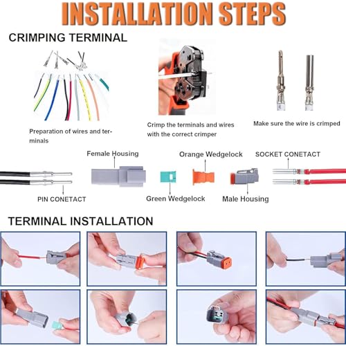 104PCS 2 Pin Way Deutsch DT Gray Connector 12 Set,Size 16 Stamped Contacts 14-20AWG Waterproof Electrical Wire Connector with Seal Plug for Truck, Off-Road Vehicles, Marine, Motorcycle Wiring - size: 2 Pin (12set)