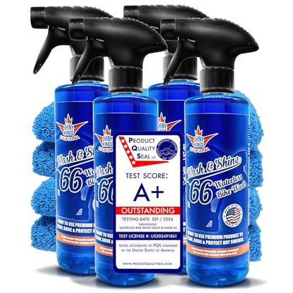 Shinykings Motorcycle Cleaner Wash&Shine 66 | WATERLESS Motorcycle Wash with Ultra Shine Effect | Powerful Detailing Spray for All Surfaces | Motorcycle Cleaning Kit California | 64 fl.oz