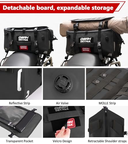 OSAH DRYPAK Waterproof Motorcycle Tail Bag, 40L Waterproof Duffel Bag, Motorcycle Dry Bag, Multifunctional Luggage Bag with Shoulder Straps for Travel, Camping, Fishing - color: Black