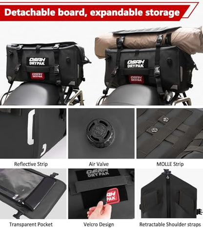 OSAH DRYPAK Waterproof Motorcycle Tail Bag, 40L Waterproof Duffel Bag, Motorcycle Dry Bag, Multifunctional Luggage Bag with Shoulder Straps for Travel, Camping, Fishing - color: Black