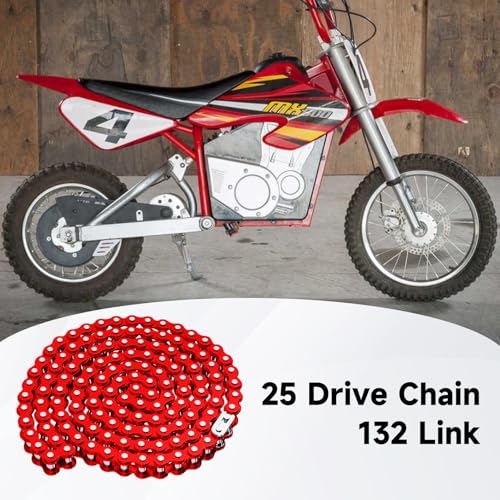 25H Chain 132 Link with Chain Tensioner Breaker Kit Compatible with Razor MX650 MX500 RSF650 SX500 Mcgrath Electric Dirt Bike MY1020 Motor Mini Pit Bike Rocket Scooter Motocross Moped Parts Red - color: Red