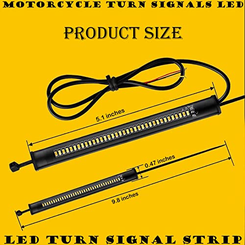 2Pcs Motorcycle LED Fork Turn Signal Blinkers Strip tail Lights Bars kit Lamps Daytime running lights Flexible Switchback Dual-Color White & Amber lights Universal Fit Motorbike (39mm-70mm)