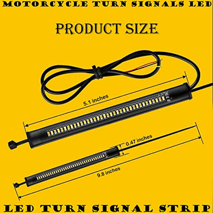 2Pcs Motorcycle LED Fork Turn Signal Blinkers Strip tail Lights Bars kit Lamps Daytime running lights Flexible Switchback Dual-Color White & Amber lights Universal Fit Motorbike (39mm-70mm)