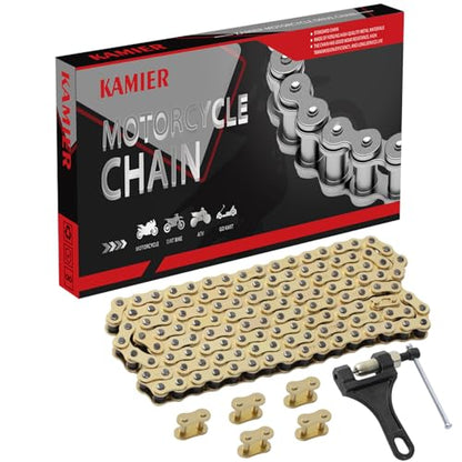 KAMIER 428 Motorcycle Chain 132 Link Gold with Chain Breaker for TTR125 TTR225 Hawk 250 Boom Vader 125 Apollo RFZ TaoTao Coleman 110cc 125cc 150cc Pit Dirt Bike 4 Wheeler ATV Go Kart Heavy Duty Parts - style: 132