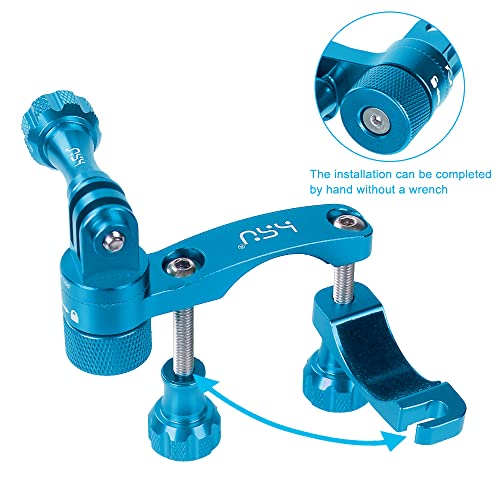 HSU 0.6-1.3inch All-Aluminum Bike/Motorcycle Handlebars, 360° Rotation Seat Post, Ski Pole Mount Compatible with GoPro Hero 13/12/11/10/9/8/7/6/5, DJI Osmo Action AKASO and Other Action Cameras (Blue) - color: Blue
