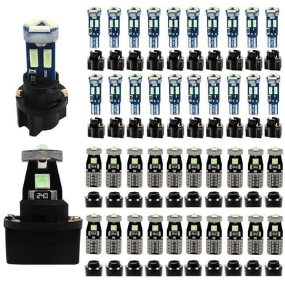 WLJH 40 Pack T5 T10 LED Bulbs with Sockets, Non Polarity Plug and Play, 300 Lumen Dimmable,for Interior Dash Gauge Cluster Dome Map Footwell and License Plate Lights, Fits 74 2721 194 168, Ice Blue - color: Ice Blue