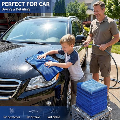 SMINDER 12-Pack Microfiber Cleaning Cloth, Car Drying Towels Car Detailing– XL Microfiber Towels for Cars, Trucks (15.7" x 15.7"), Ultra-Absorbent, Streak-Free, Scratch-Free, No Water Spots - color: Blue