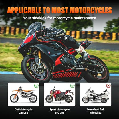 Motorcycle Rear Wheel Stand, with U + L Fork Swingarm Spool, 850lbs Capacity Universal Paddock Lift Jack Stand, Compatible With Most Yamaha Honda Kawasaki Suzuki BMW Motorcycles(New Update)