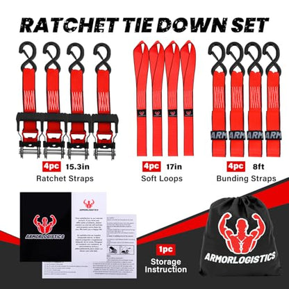 Motorcycle Tie Down Straps with Soft Loop Tie Downs - color: Red, size: 5250 lb