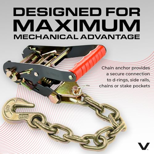 VULCAN Car Tie Down with Chain Anchors - Lasso Style - 2 Inch x 96 Inch - 4 Pack - PROSeries - 3,300 Pound Safe Working Load - size: Chain Anchors - ProSeries Orange (4 Pack)