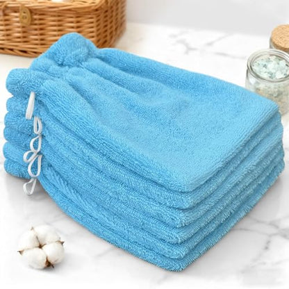 VOOVA & MOVAS Washcloths for Showering 6PC, 8.3x6.3 Inch,100% Cotton Soft Absorbent Bath Mitt with Hanging Loop, European Style Wash Cloths for Body Shower & Bath, Blue - color: Blue