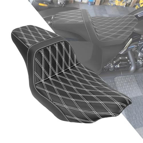 Two Up Seat Fit for Harley Street Glide Road Glide 2023 Up | Fit for Harley FLHXSE FLTRXSE, Deep-contoured Seat Helps Create a More Settled Highway Riding Feel - color: #1 White Stitching, size: Seat Only