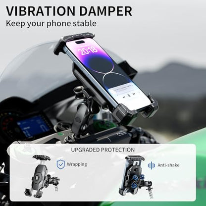 Kewig Motorcycle Fork Stem Phone Mount Holer with Vibration Dampener, [No Scratches Camera] Anti-Theft Motorcycle Cell Phone Holder, Fits for Fork Stem Tubes 12-25.4mm in Diameter, for 5.5-7.2" Phone