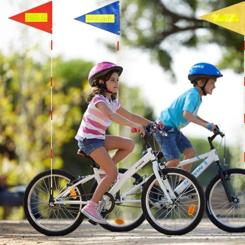 2 Pcs Bike Flag with Pole 6-Feet Adjustable Height Heavy Duty Fiberglass Pole Polyester Tear-Resistant Waterproof Safety Flag(Blue with Reflective Strip) - color: 2 Pcs Blue with Reflective