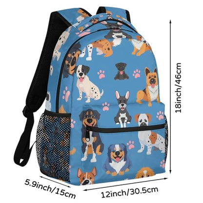 Cute Dog Paw College Backpack for Women Men, Large Capacity Animal Blue Print School Bookbag Lightweight Casual Travel Daypack 18 Inch - color: Cute Dog