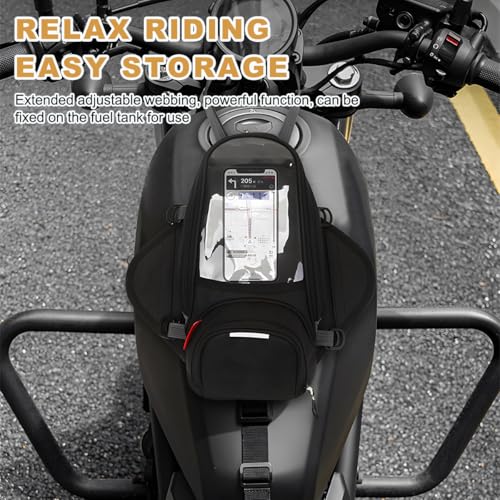 Motorcycle Tank Bag with Waterproof Touch Screen Phone Pouch, Oxford Cloth, Fits Most Motorcycles