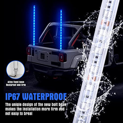 BESTZHEYU 2PCS 0.9M Blue LED Whip Light for ATV UTV 3FT LED Whip Light Antenna Whips for RZR Polaris Off-Road Sand Dune Buggy 4x4 - color: 0.9M Blue Whip Light