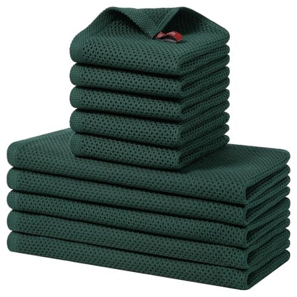 Homaxy 100% Cotton Kitchen Towels and Dishcloths Set, 12 x 12 Inches and 13 x 28 Inches, Set of 10 Bulk Kitchen Towels Set, Ultra Soft Absorbent Dish Cloths for Washing Dishes, Blackish Green - color: Blackish Green, style: 10-Piece Set