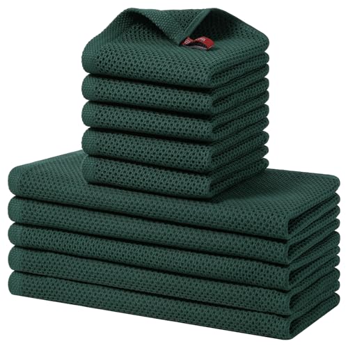 Homaxy 100% Cotton Kitchen Towels and Dishcloths Set, 12 x 12 Inches and 13 x 28 Inches, Set of 10 Bulk Kitchen Towels Set, Ultra Soft Absorbent Dish Cloths for Washing Dishes, Blackish Green - color: Blackish Green, style: 10-Piece Set