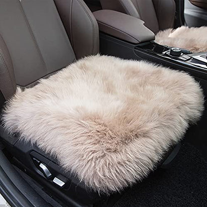 Sheepskin Car Front Seat Cover Pad 18x18inch Long Wool Seat Cushion Winter Warm Universal Fit Auto, SUV, Truck, Dinner Chair Office Chair Front Cameo Brown - color: Tan, size: 18x18 Inch (Pack of 1)