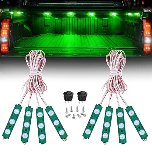 Nilight TR-117-H 8PCS Truck Pickup Bed Light 24LED Green Cargo Rock Lighting Kits with Switch for Van Off-Road Under Car Side Marker Foot Wells Rail, 2 Years Warranty - color: Green, size: Truck Bed Rock Light