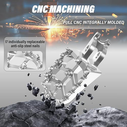 Dirt Bike Foot Pegs,Replaceable Footpegs CNC Machined Aluminum Wide Platform with Springs for CRF150R CRF250R CRF450R CRF250X CRF450X CRF300L CRF250L CR125 CR250 CRF1000L (Silver) - color: Silver