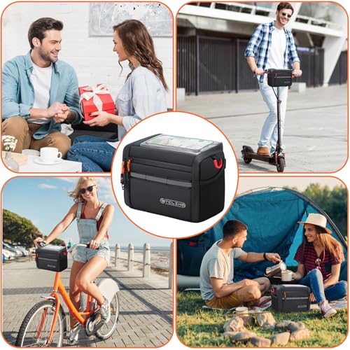 Insulated Bike Handlebar Bag, 4L Capacity Storage Pouch with 7.5" Bike Phone Bag Holder Sensitive Touch Screen Tube Bicycle Bag with Shoulder Strap for Outdoor Trip