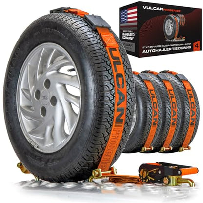 VULCAN Autohauler Car Tie Down - Rolling Idler 3-Cleat - 120 Inch - 4 Pack - PROSeries - 3,300 Pound Safe Working Load - size: VULCAN PROSeries