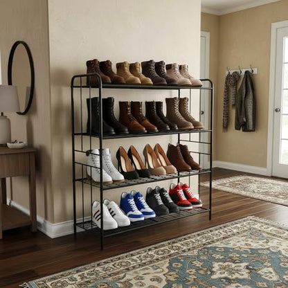 HOSY 4-Tier Metal Shoe Rack, Adjustable Shoe and Boot Storage Rack, Free Standing Utility Shelf (Black) - color: Black