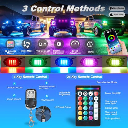 12Pods RGB LED Rock Lights for Trucks Pickup Jeep UTV ATV SXS Offroad, Multicolor Underglow Light Kit with APP/RF Remote Dual Zone,Plug and Play&Pre Wired 12V Vehicle Underbody Accent Light Waterproof - size: 12Pods
