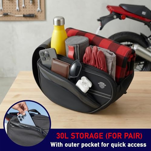 Nomad Motorcycle Saddlebags 24–30L Expandable (15L*2) – Waterproof, Detachable Side Bags for Ninja 400/500, Grom, CBR500R, CB500X, KTM Duke, & All Sport, Dirt & Dual Sport mini motorcycle Bikes