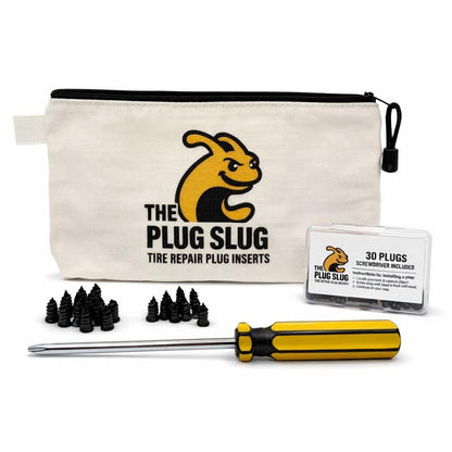 Emergency Tire Plug Kit for Cars, Trucks, Motorcycles – 30 Tire Plugs (2 Sizes), Phillips Screwdriver & Canvas Tool Pouch