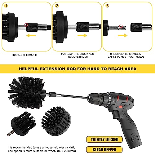 Drill Brush Attachment Kit, Multi-Purpose Scrubber, 4-Piece Cleaning Kit for Bathroom, Glass, Tile, Car Tires - Black - color: Black