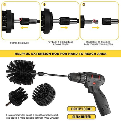 Drill Brush Attachment Kit, Multi-Purpose Scrubber, 4-Piece Cleaning Kit for Bathroom, Glass, Tile, Car Tires - Black - color: Black
