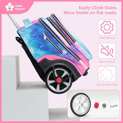 NEW TILAMI 20" Rolling Backpack for Teens Adults, Climbing Stairs Waterproof Backpack with Wheels for School Business Trave Camping with Laptop Compartment, Fit 17 Inch Laptop, Pop Gradient - color: Pop Gradient