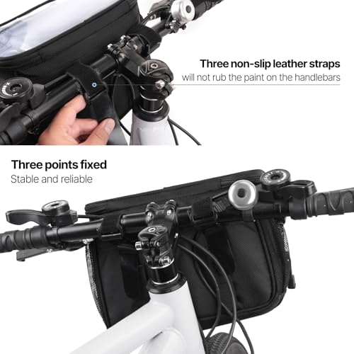MOSISO Bike Handlebar Bag, Waterproof Handbag Phone Bag with Detachable Shoulder Strap&Rain Cover, Cycling Accessories Tools Pouch Screen Tube Bicycle Bags for Road Mountain Cycling, Black