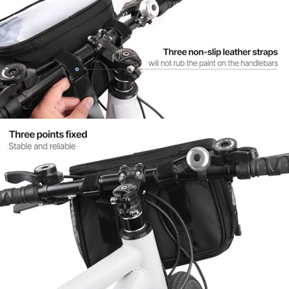 MOSISO Bike Handlebar Bag, Waterproof Handbag Phone Bag with Detachable Shoulder Strap&Rain Cover, Cycling Accessories Tools Pouch Screen Tube Bicycle Bags for Road Mountain Cycling, Black