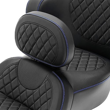 Motorcycle Hammock Seat Cushion Driver Sissy Bar Rider Backrest fit for Harley Touring Road King FLHR Street Glide FLHX Road Glide Road King 2014-2023 Diamond 2-Up One-Piece Sissy Bar Pad - color: A Style Red + 2 Backrest