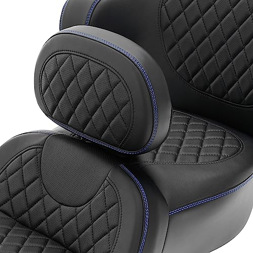 Hammock Seat Rider Backrest Passenger Backrest Pad Diamond 2-Up One-Piece Sissy Bar fit for Harley Touring Road King FLHR Street Glide FLHX Road Glide FLTRX 2009-2021 - color: A Style Red New