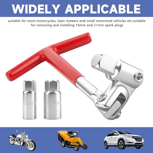 Spark Plug Wrench, Spark Plug Socket Set with 5/8" (6mm) & 13/16"(21mm) Sockets, Universal T-Handle Spark Plug Removal Tool for Motorcycles, Lawn Mowers, Small Motor Vehicles