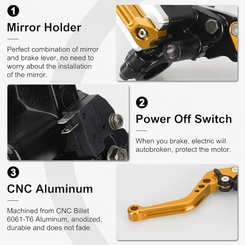 Universal Motorcycle Brake Lever 7/8" 22mm Handlebar CNC Hydraulic Master Cylinder Reservoir Clutch Pump Left & Right Set - color: Gold