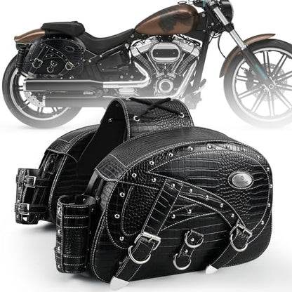 NICECNC Motorcycle Saddlebags Leather, 35L Large Capacity Throw Over Saddle Bags Motorcycle Side Luggage Bags with Cup Holders, Compatible with Sportster Softail Dyna Shadow Road King, 2PCS - size: 35L-Black