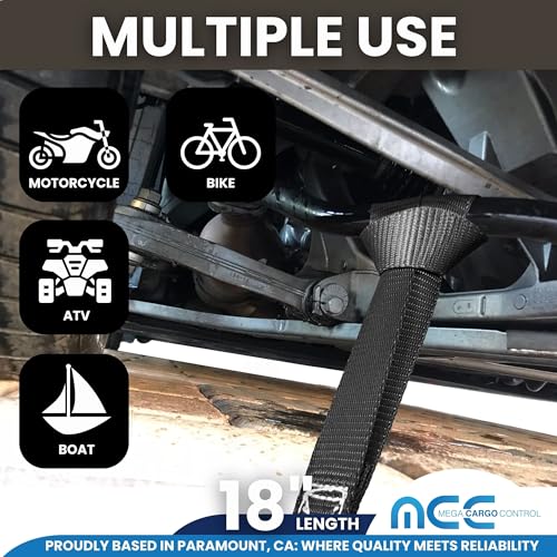 Mega Cargo Control Black 1" x 18" Handlebar Tie Down - 8 Pack of Soft Tie Loops, 800 Lbs Working Load Limit - color: Black (8 - Pack), size: Soft Tie Loops